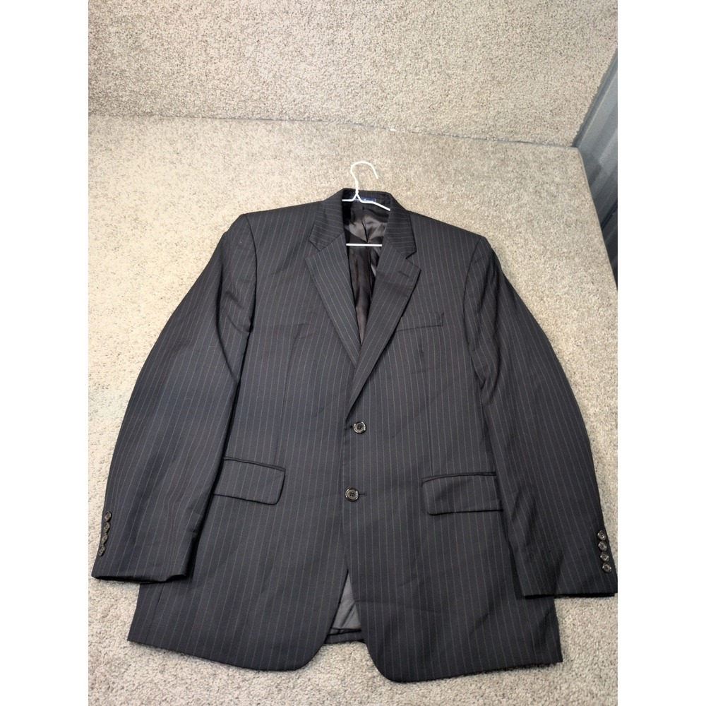 Lauren Ralph Lauren Mens 42R Pinstripe Blazer Jacket 2 Button Charcoal Black